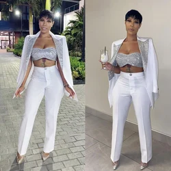 White Silver Customized Suits For Wedding Sequins Mother of the Bride Pants Suit Evening Party Tuxedos Formal Wear 2 Pieces