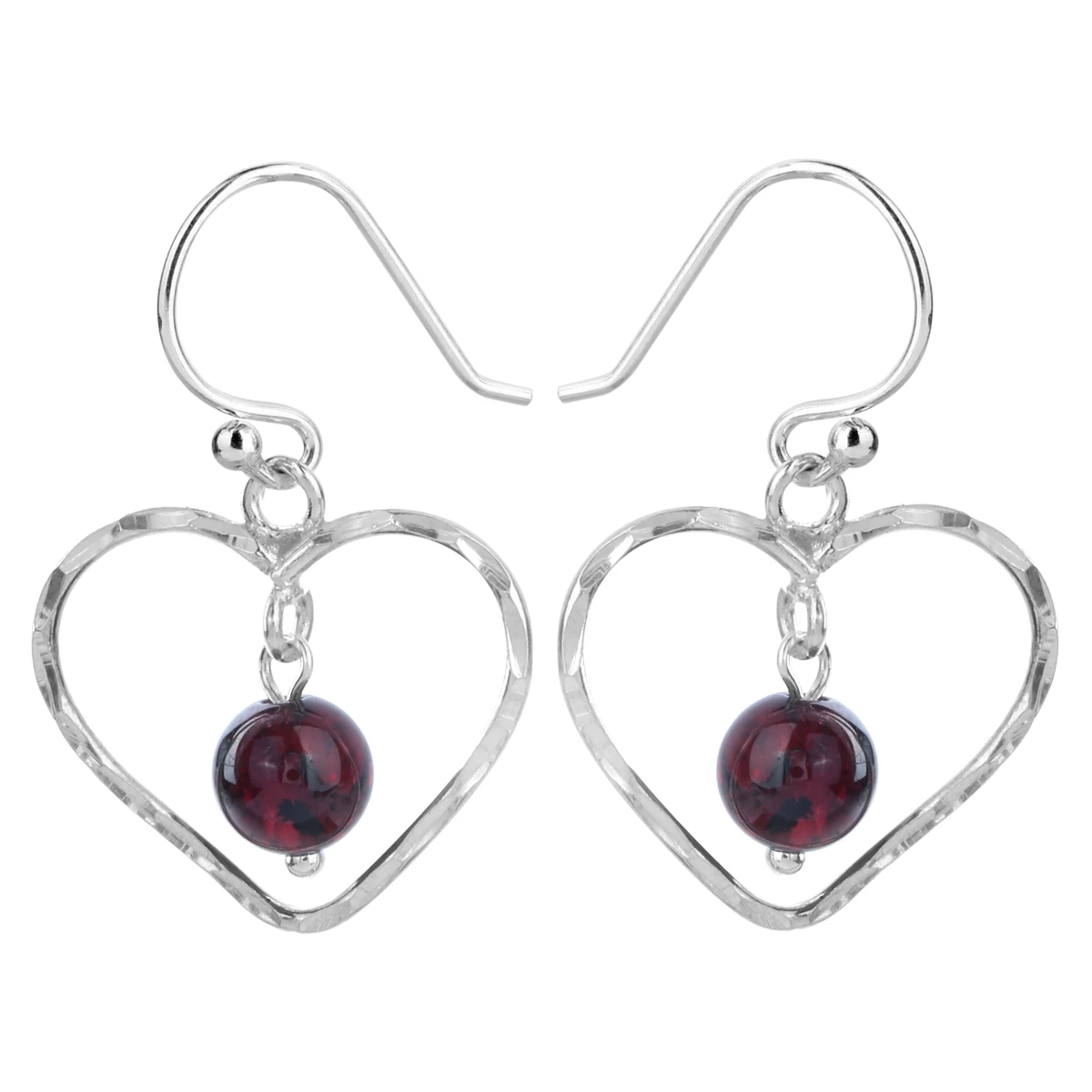 Women Sterling Silver Heart Natural Garnet Dangle Drop Earrings Valentines Day Gifts for Her Girlfriend Girl Birthstone Jewelry