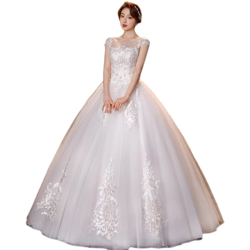 Robe de Mariée en Dentelle à Manches Courtes et Paillettes Brillantes, Taille Personnalisée, pour Patients