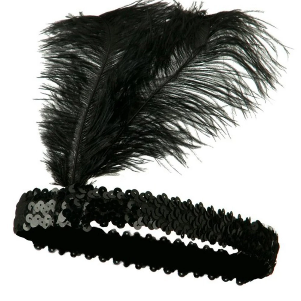 HOT SALES!!! New Arrival Ladies Ostrich Feather Elastic Sequins Belt Headband Flapper Indian Hairband Wholesale Dropshipping