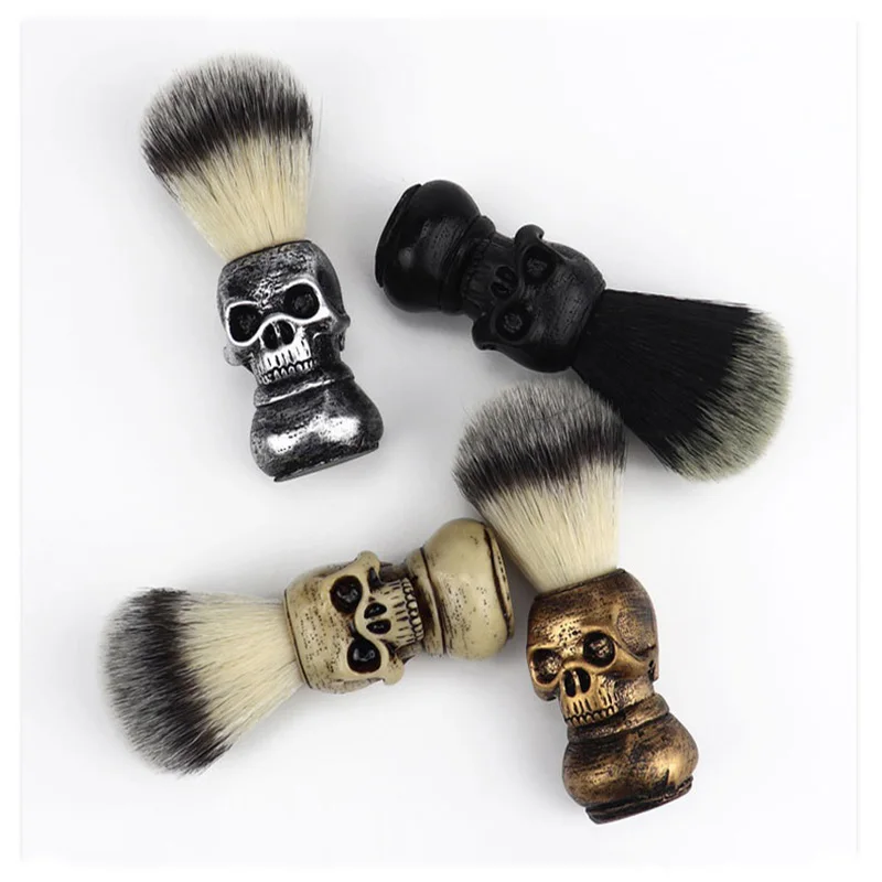 Professional Barber 2in1 Artistic Souvenir Skull Ornament Beard Cleaning Tool Foaming Soap Bowl And Shaving Brush Sets