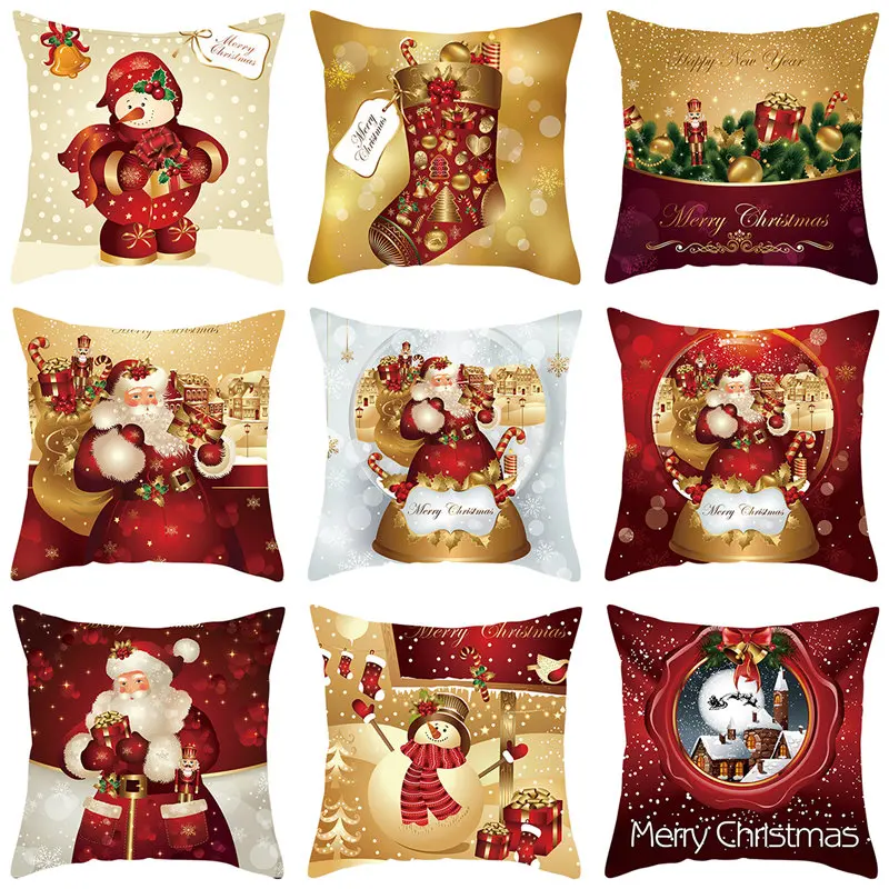 Christmas Xmas Gold Pillowcase Tree Decoration Santa Claus Cushion Cover Christmas Decoration for Home Snowman Noel Navidad 2024