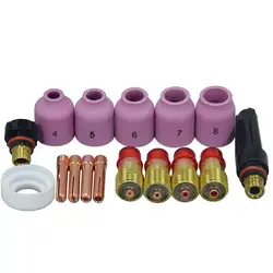 TIG soldagem tochas kit, pinças de lente de gás stubby, alumina bicos, tampa traseira, apto para SR, WP, 17, 18, 26, série, 16pcs, novo