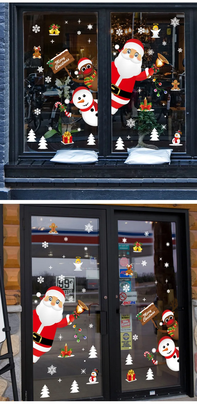 Cartoon Weihnachten Aufkleber für Fenster Vitrine Dekoration Santa Claus Schneemann Aufkleber Neujahr Glas abnehmbare Wandbild Wohnkultur – Detail 2