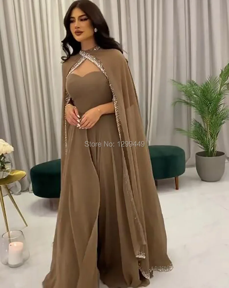 Robe de soirée arabe à manches Cape, en mousseline perlée, ligne a, robe de bal mère de la mariée sur mesure