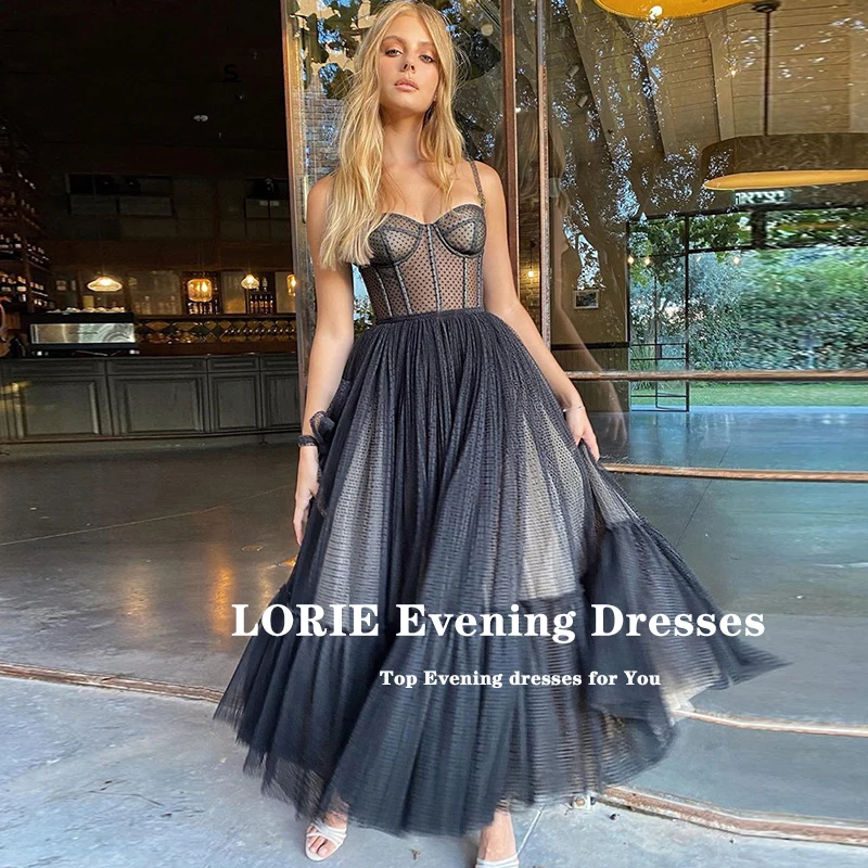 LORIE Elegant Prom Dresses 2021 Sweetheart Spaghetti Strap A-Line Tulle Black Polka Dot Party Dress Celebrity Graduation Gown