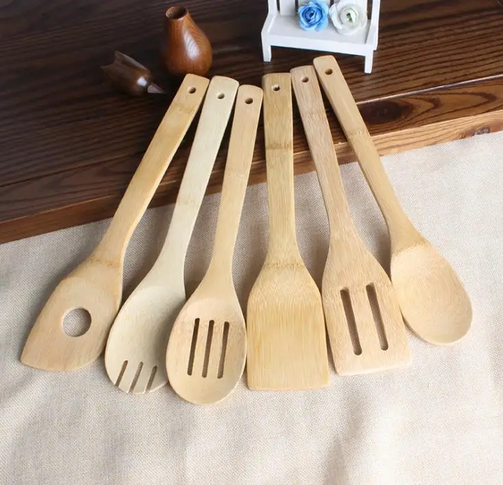 Bamboo Spoon Spatula 6 Styles Portable Wooden Utensil Kitchen Cooking Turners Slotted Mixing Holder Shovels  SN3081