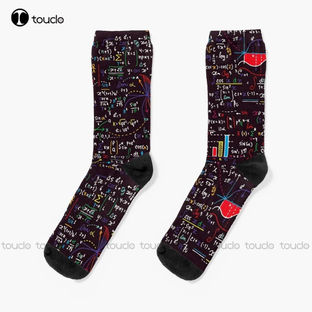 

Colorful Math Formulas Socks Black Socks Personalized Custom Unisex Adult Teen Youth Socks 360° Digital Print Christmas Gift