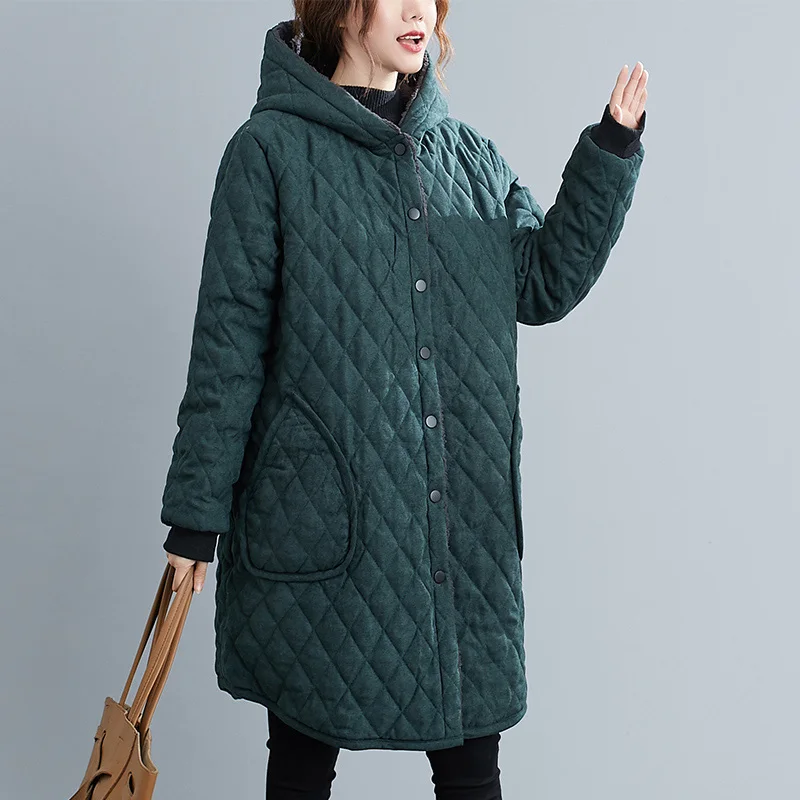 2024 New Winter Chaqueta Casual Cotton Padded Clothes Quilted Velvet Thickening Cold-Proof Soft Hooded Coat Women's Jacket