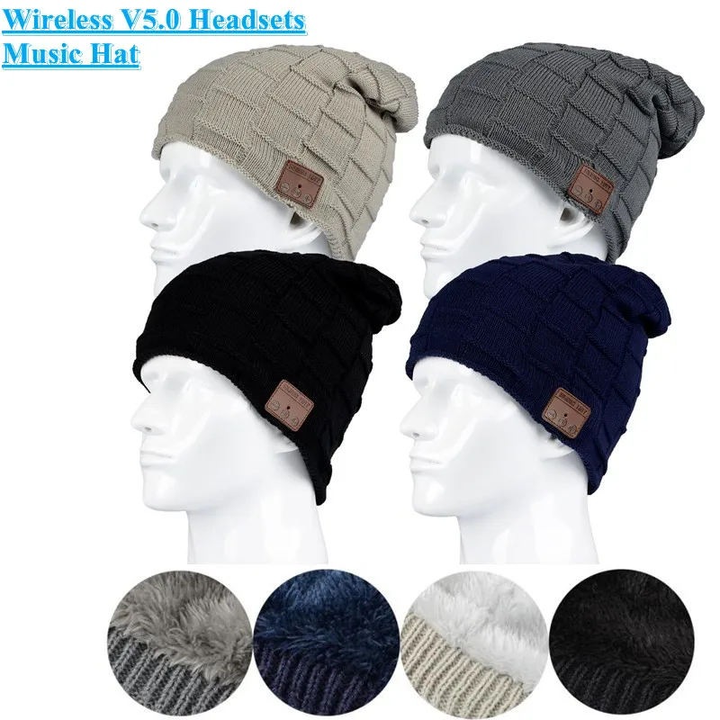 Wireless Bluetooth-compatible Beanie Knitted Velvet Winter Warm Running Hat Headset Mic Headphone Music Headband Sport Smart Cap