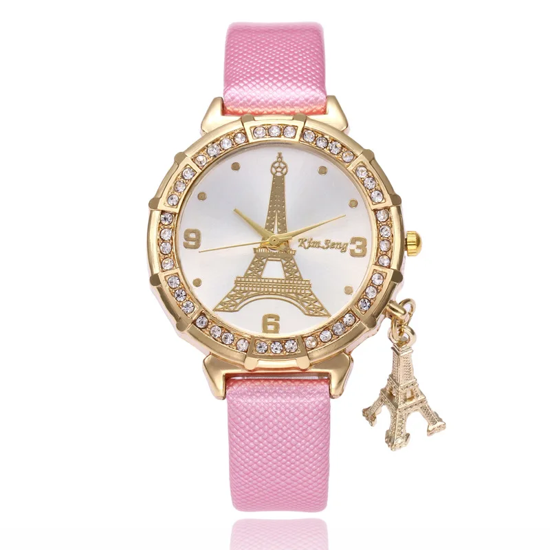 2020 Charm Watches Fashion Paris Eiffel Tower Watches Women Pink Leather Band Quartz Watches Clock Relogio Feminino Reloje Mujer