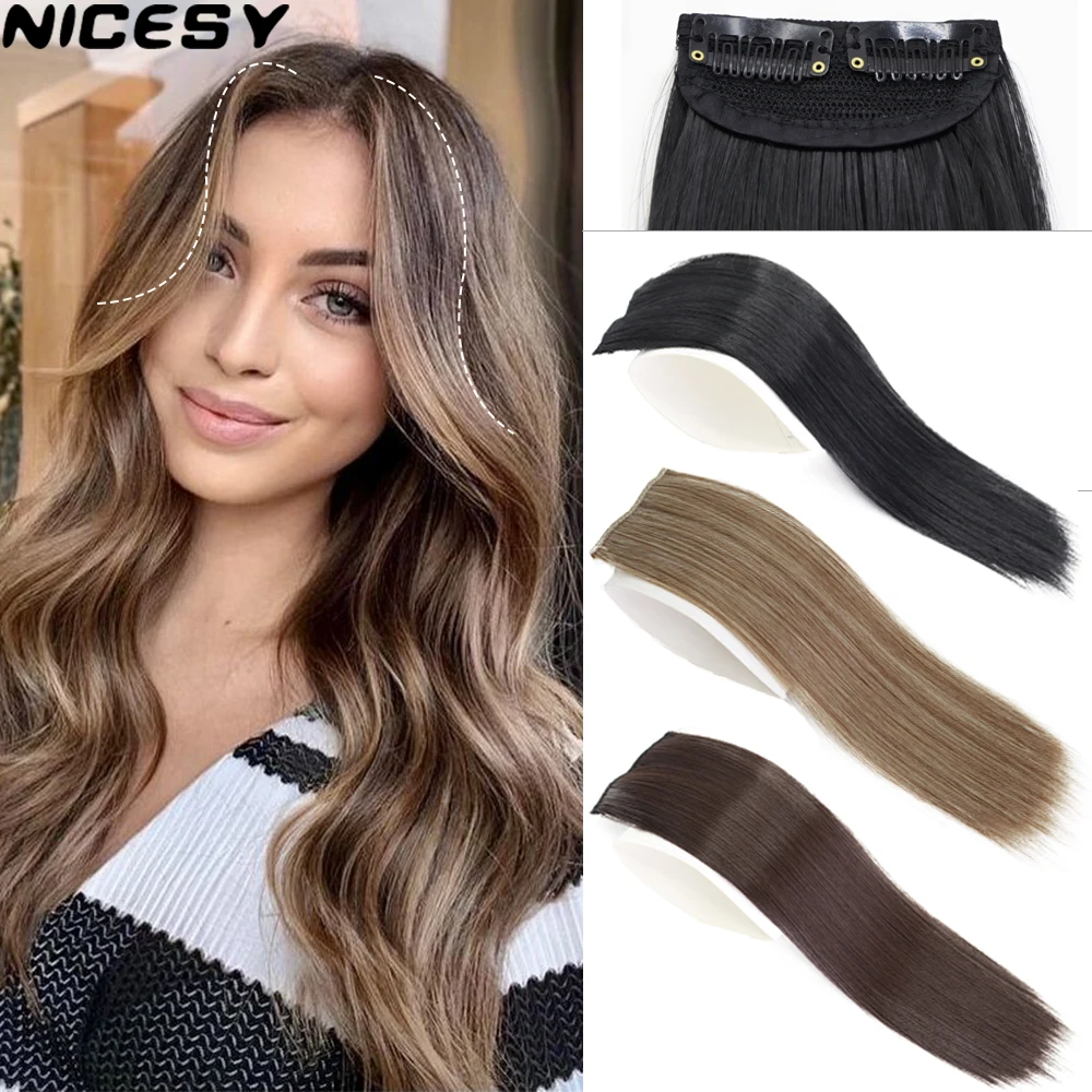 NICESY-almohadillas de pelo invisibles sintéticas, extensión de cabello con Clip, aumento de cabello, negro, Rubio, cubierta lateral superior,