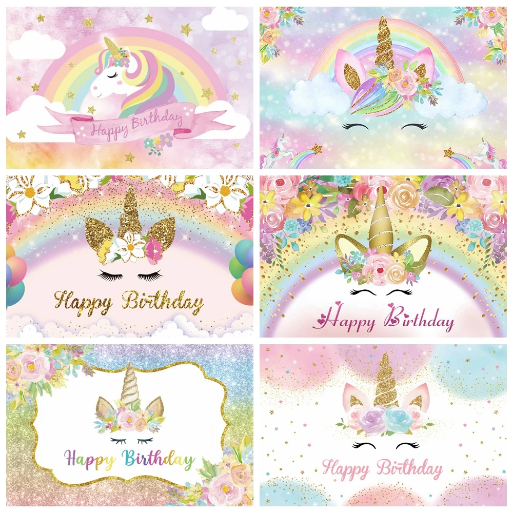 Yeele Dreamy Unicorn Glitters 꽃 신생아 아기 생일 사진 배경 사진 스튜디오를위한 장식 배경