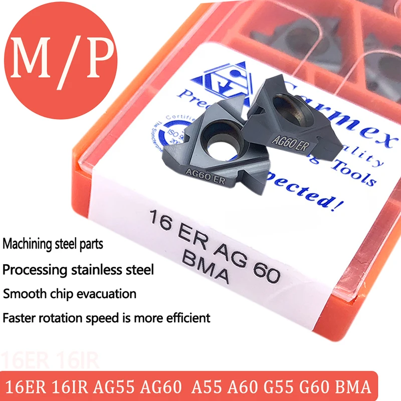 

10 шт. 16ER 16IR AG55 AG60 A55 A60 G55 G60 BMA Внутренние и внешние резьбовые вставки, твердосплавные вставки Инструменты для нарезания резьбы с ЧПУ