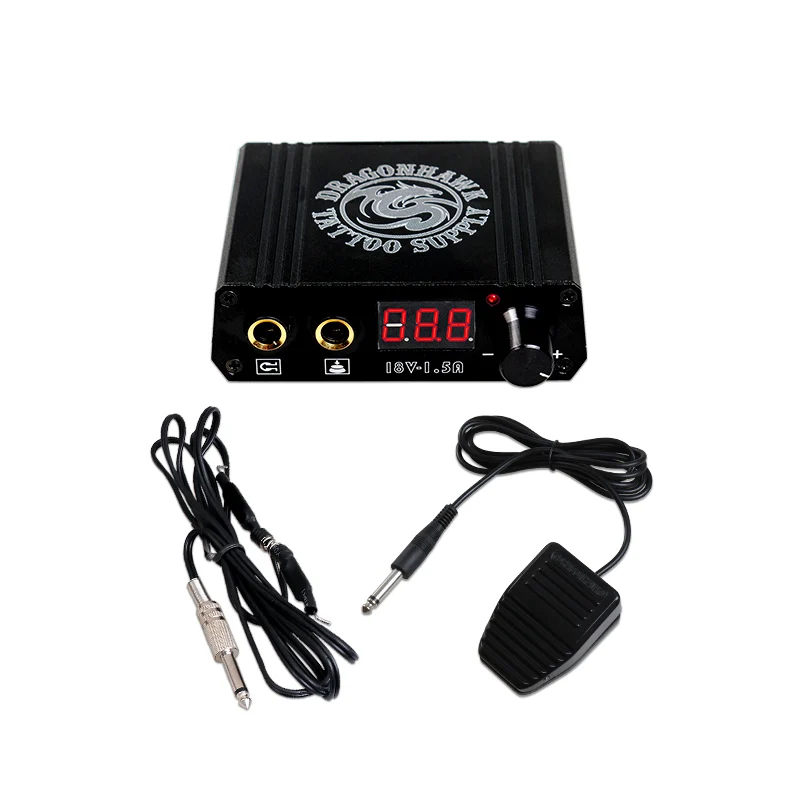 Dragonhawk Tattoo Power Supplies Digital LCD Black Tattoo Kit Makeup Machine Power Plug Foot Pedal With Clip Cord