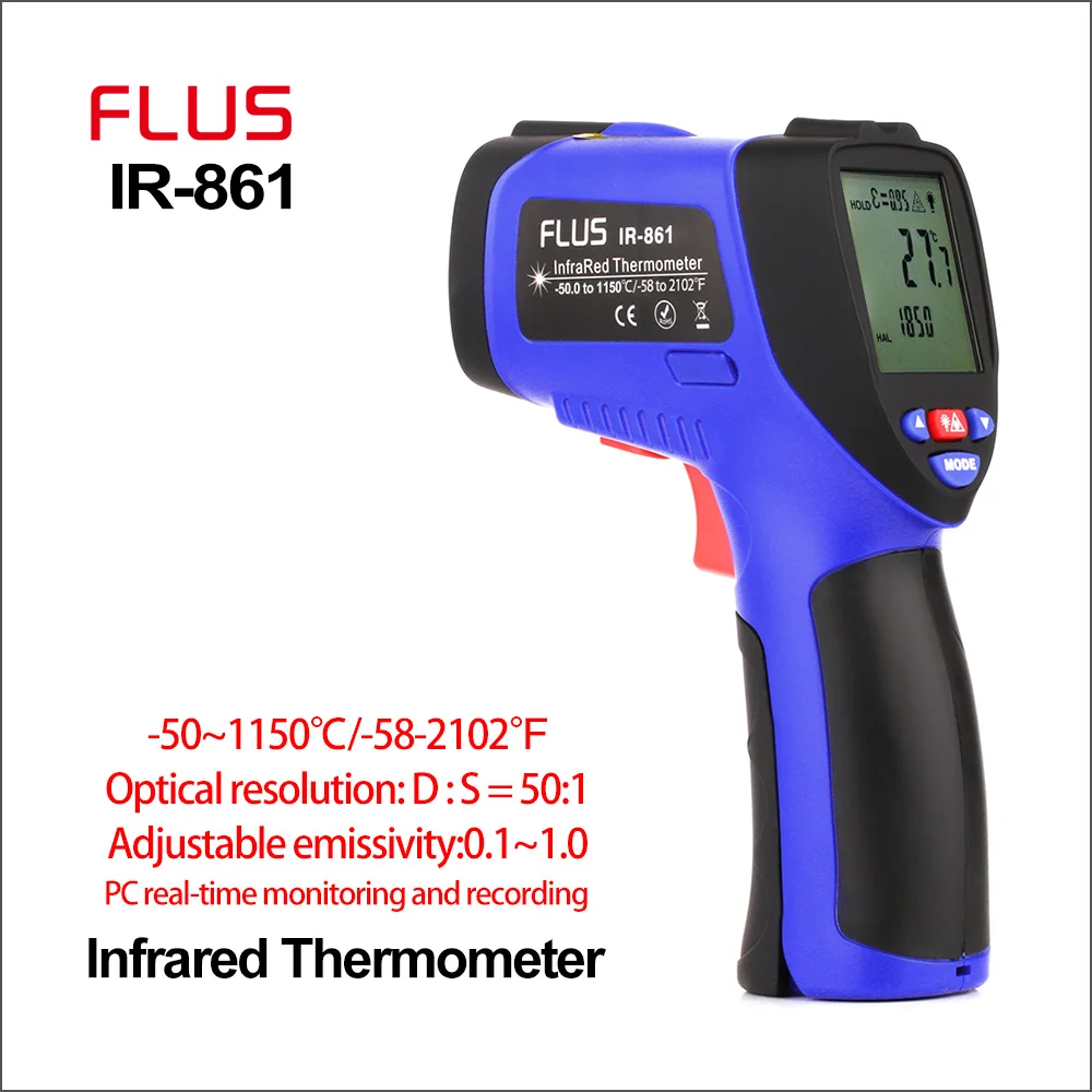 

FLUS Digital Infrared Thermometers Non-contact Laser IR Thermometer Handheld Portable Electronic Outdoor Thermometer Pyrometer