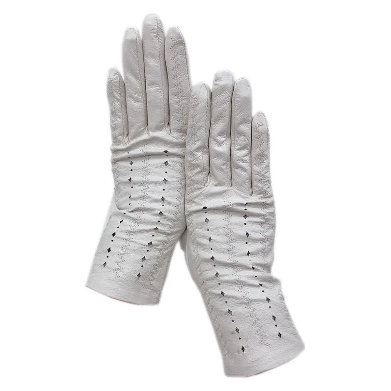 Leather gloves 2021 new ladies sheepskin white unlined leather gloves leather fashion autumn warm beautiful free genuine leather