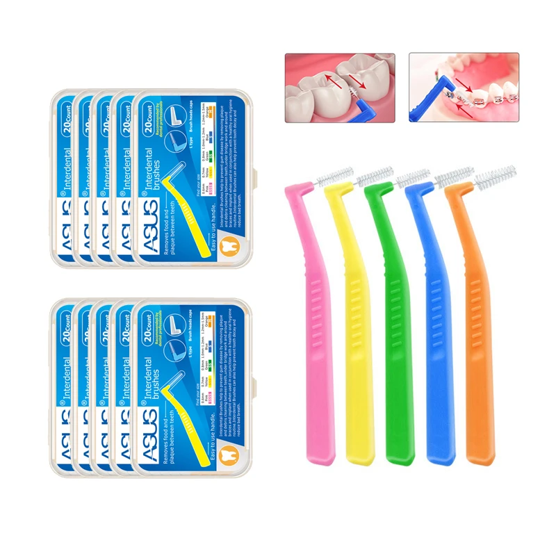 10 Boxes (20pcs each box) L Shape  Interdental Brush Push-Pull Toothpick Interdental Tooth Brush Tooth Pick for Oral Cleaning