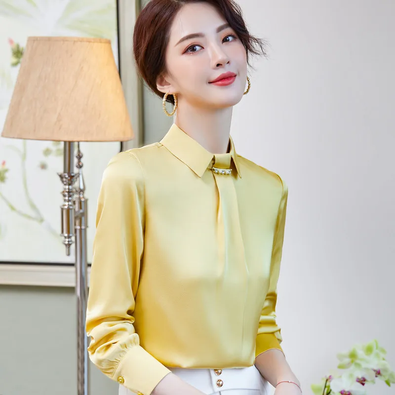 Pink Silk Shirt Women Blusas Mujer De Moda 2022 Fashion Design Chiffon Long Sleeve Blouses Office Ladies Formal Work Tops