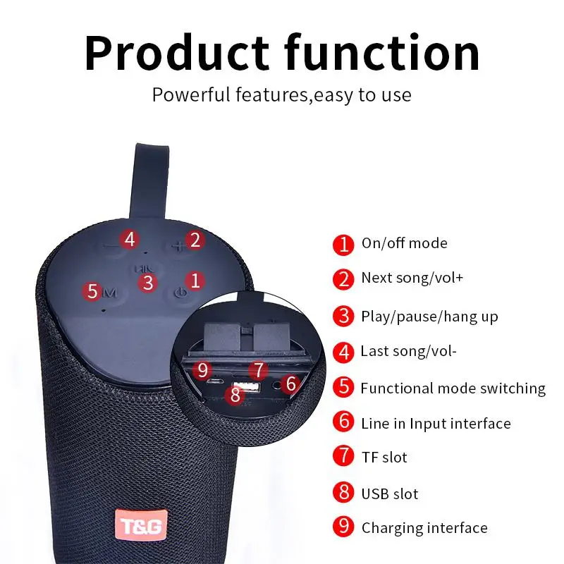 TG-113 Bluetooth Speakers Portable True Wireless Sound Box Waterproof Loudspeaker Mini Column Music Bass Outdoor Speaker