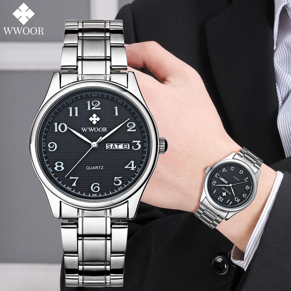 

Mens Watches WWOOR Top Brand Luxury Quartz Clock With Week Date Waterproof Casual Business Men's Wrist Watch Montre Homme