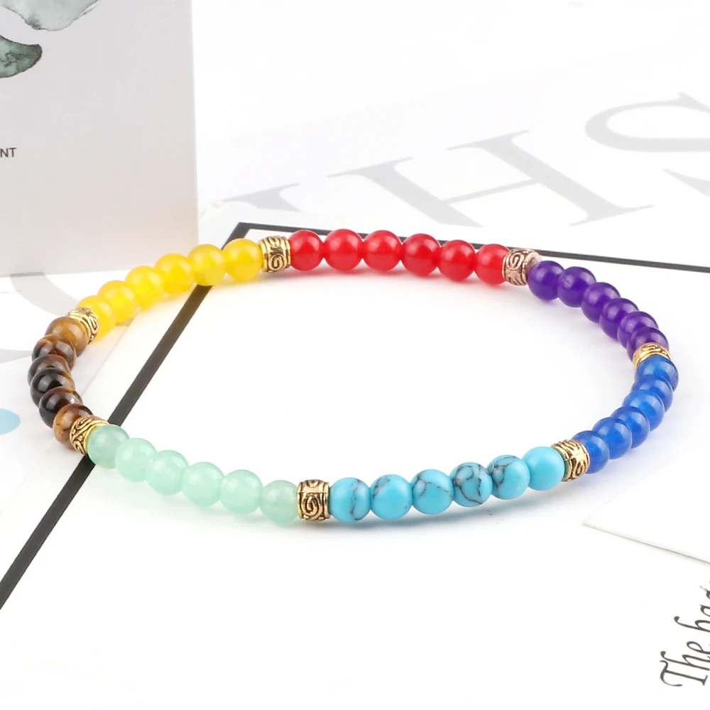 4mm Mini Beads Bracelets Reiki 7 Chakra Healing Balance Bracelet for Women Men Natural Stone Yoga Handmade Bangles femme Jewelry