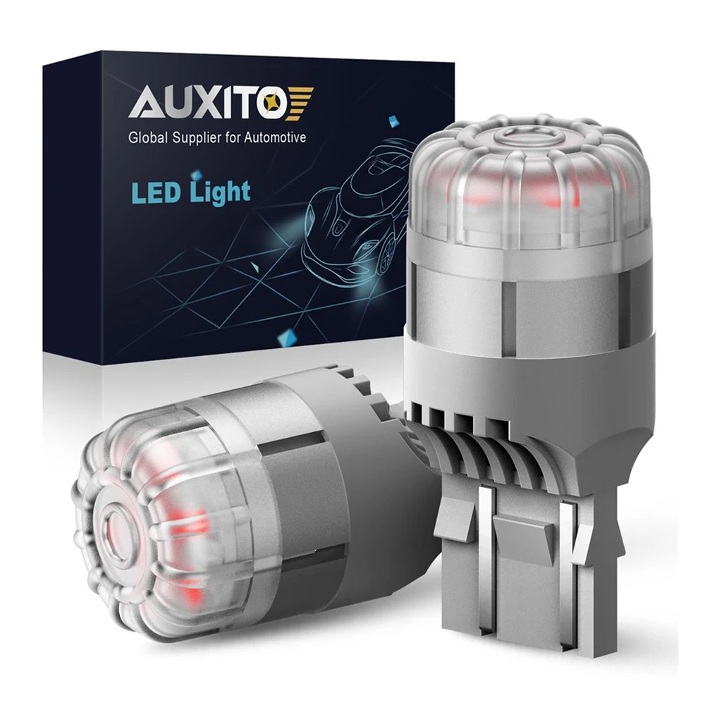 2 sztuk AUXITO T20 W21 5W W21/5W LED czerwony W21W 7440 7443 LED żarówka dla światła samochodowe hamulec Stop ogon tylne lampa samochodowa 9 sztuk 3020SMD