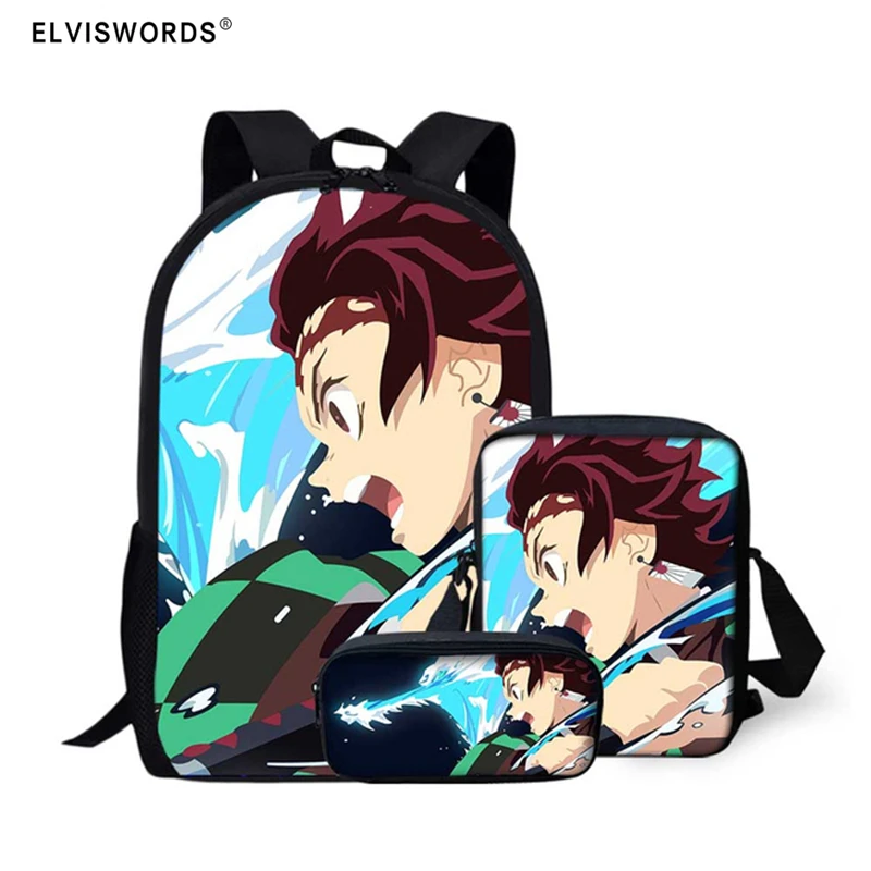 ELVISWORDS Brand Custom School Bags Set Cartoon Character Printing Student Backpack Children Shoulder Bags Boys Girls Schoolbag