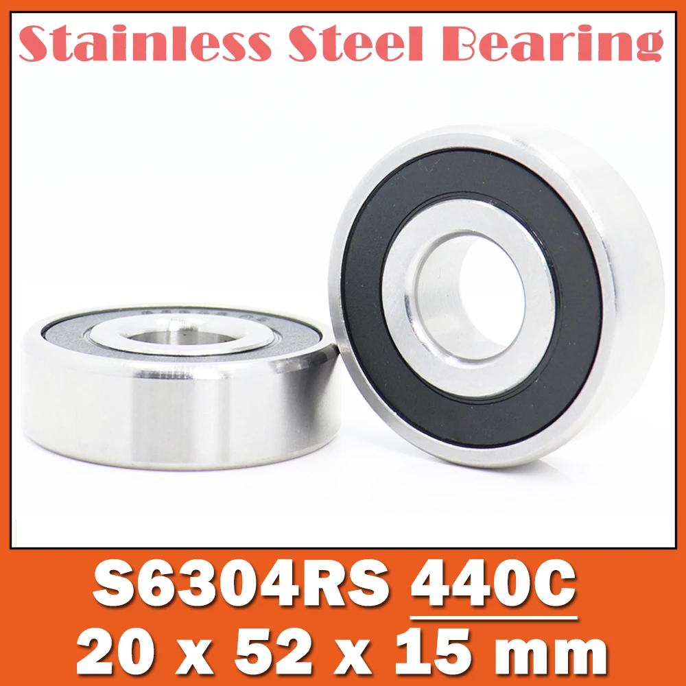 S6304rs rolamento 20*52*15mm (2 pces) ABEC-3 440c s 6304rs rolamentos de esferas de aço inoxidável 6304 rolamento de esferas de aço inoxidável