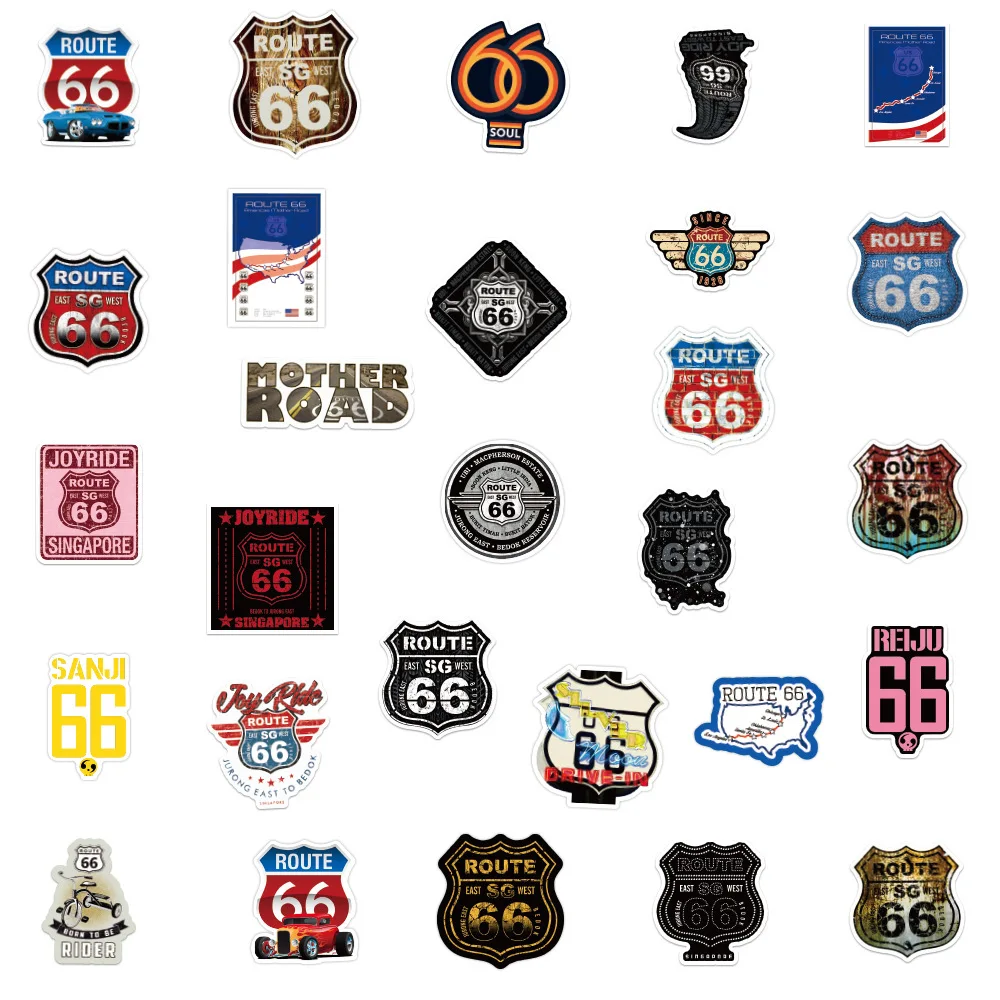 10/30/50/100PCS Retro Route 66 Graffiti Stickers Skateboard Guitar Laptop Motorcycle Car Waterproof Cool Kid Sticker Decal Toys