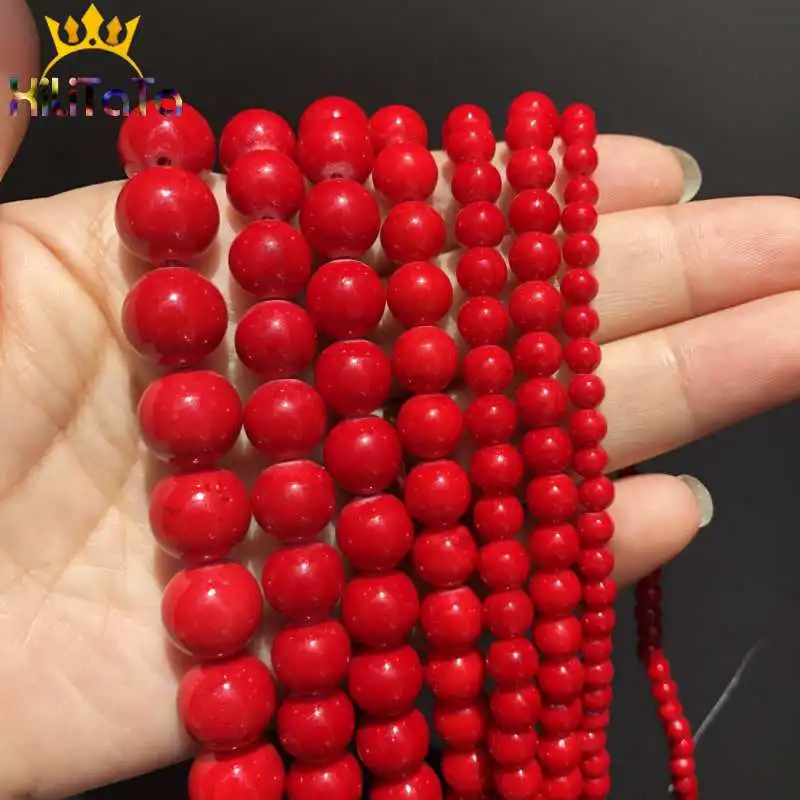 Red Coral Jades Beads Natural Round Loose Stone Beads For Jewelry Making DIY Earrings Bracelets Accessories 15\'\' 4/6/8/10/12mm