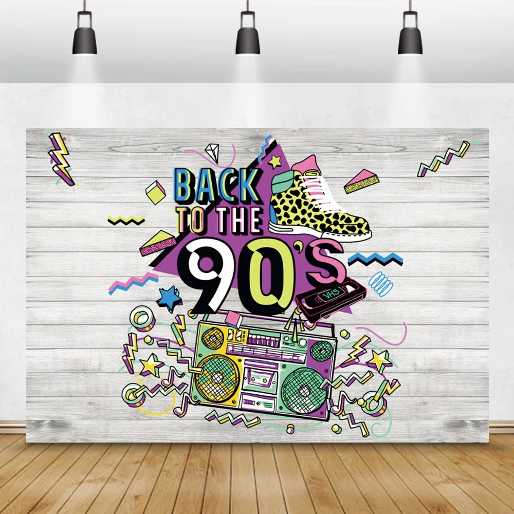 Back To The 90's Backdrop Wooden Boards Disco Party Photography Background Music Dance Show Time Party Decor Friend Photocall