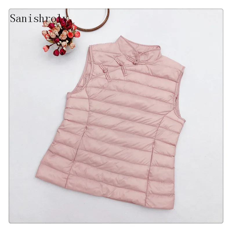 

Sanishroly Autumn Winter Women Buckle Sleeveless Vest Jacket Ultra Light White Duck Down Waistcoat Parka Female Short Coat SE727