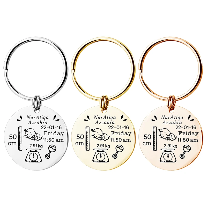 MYLONGINGCHARM – porte-clés personnalisé pour bébé, nom, Date de naissance, poids, heure, hauteur, pour commémoration du nouveau-né, D0103