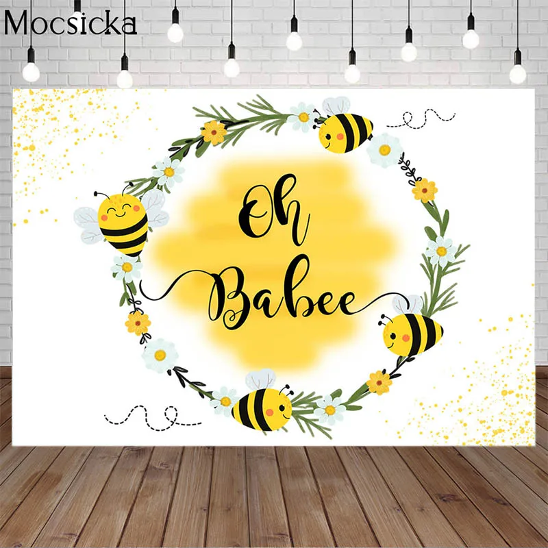 

Oh Bee Day Theme Photography Backdrop Sweet Honey Wreath Newborn Baby Birthday Party Decorative Props Banner Photo Background