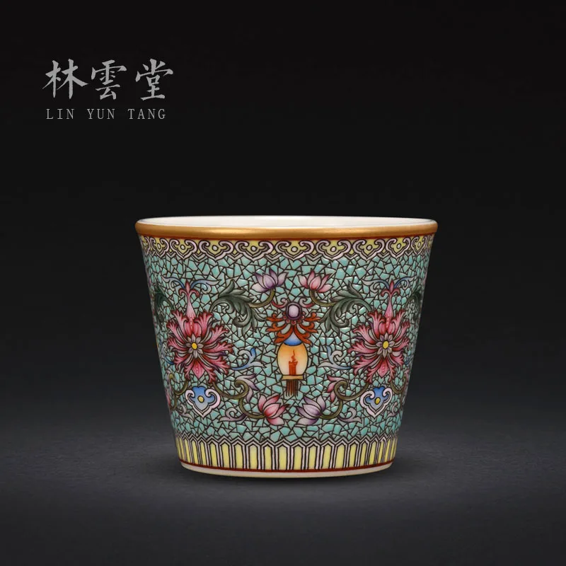 

Lin Yuntang hand painted green enamel Master Cup single cup Jingdezhen handmade ceramic kungfu tea cup