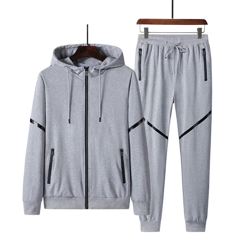 Autumn New Men'S Sportswear Sets Casual Spring Jogging Sport Suits Male Fashion Tracksuit Hooded Zipper Coat + Pants Plus Size