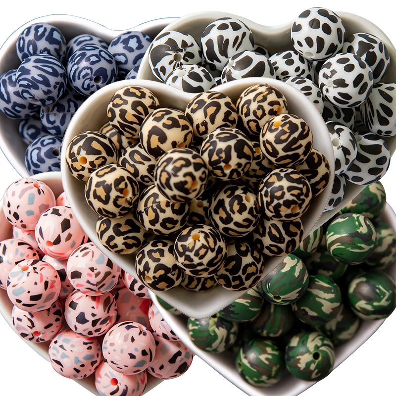 

Let's make 50Pcs Silicone Beads 12/15mm Leopard Print Sensory Teething Necklace DIY Accessories pacifier chain Nursing BPA Free