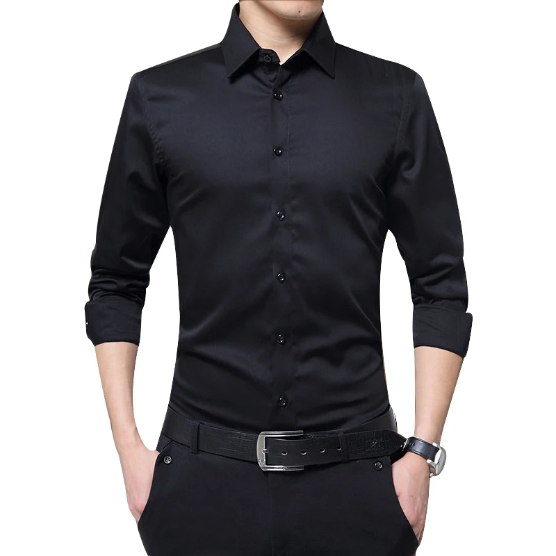 Men Long Sleeve Shirts Slim Fit Solid Business Formal Shirts for Autumn FS99