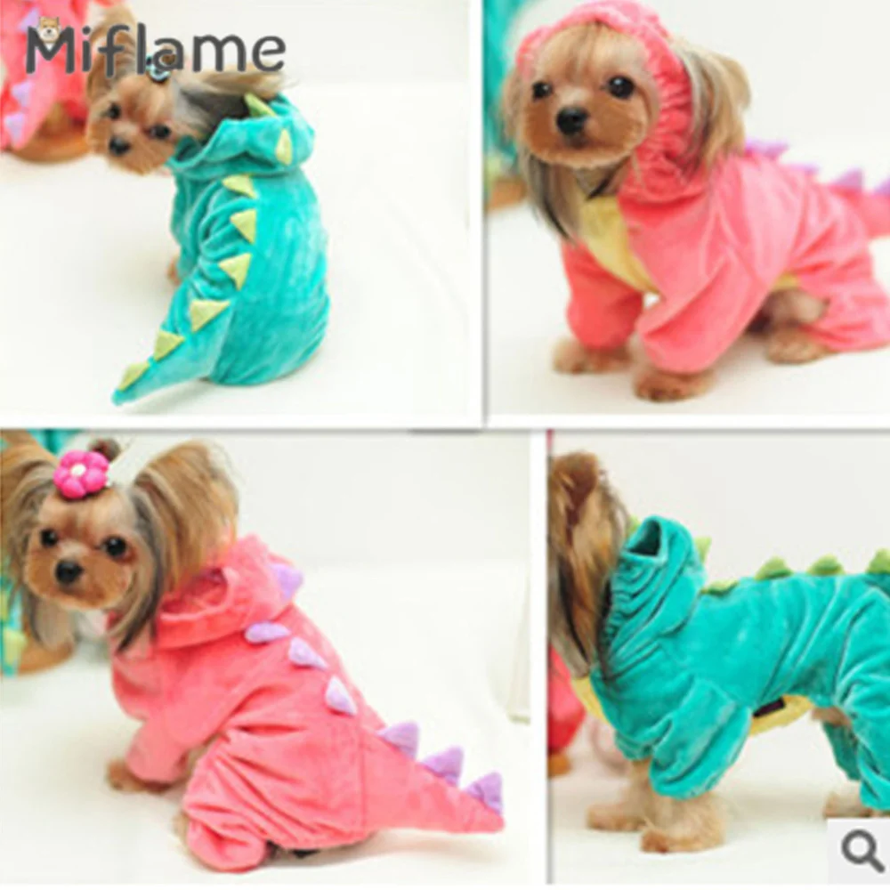 

Miflame Small Dogs Dinosaur Clothes Four-legged Puppy Clothing Outfits Winter Warm Dog Hoodies Schnauzer Spitz Cute Pet Costume