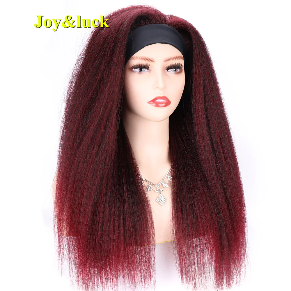 Synthetic Headband Wig Burgundy Long Kinky Straight Wigs For Africa Women Full Machine Natural Afro Hair Wigs