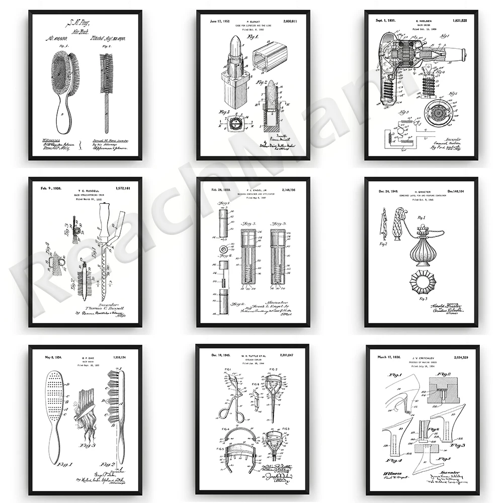 Beauty Patent Print-Dressing Room Makeup Hairstyle Fashion Decoration Bathroom Wall Art Poster Blueprint Gift