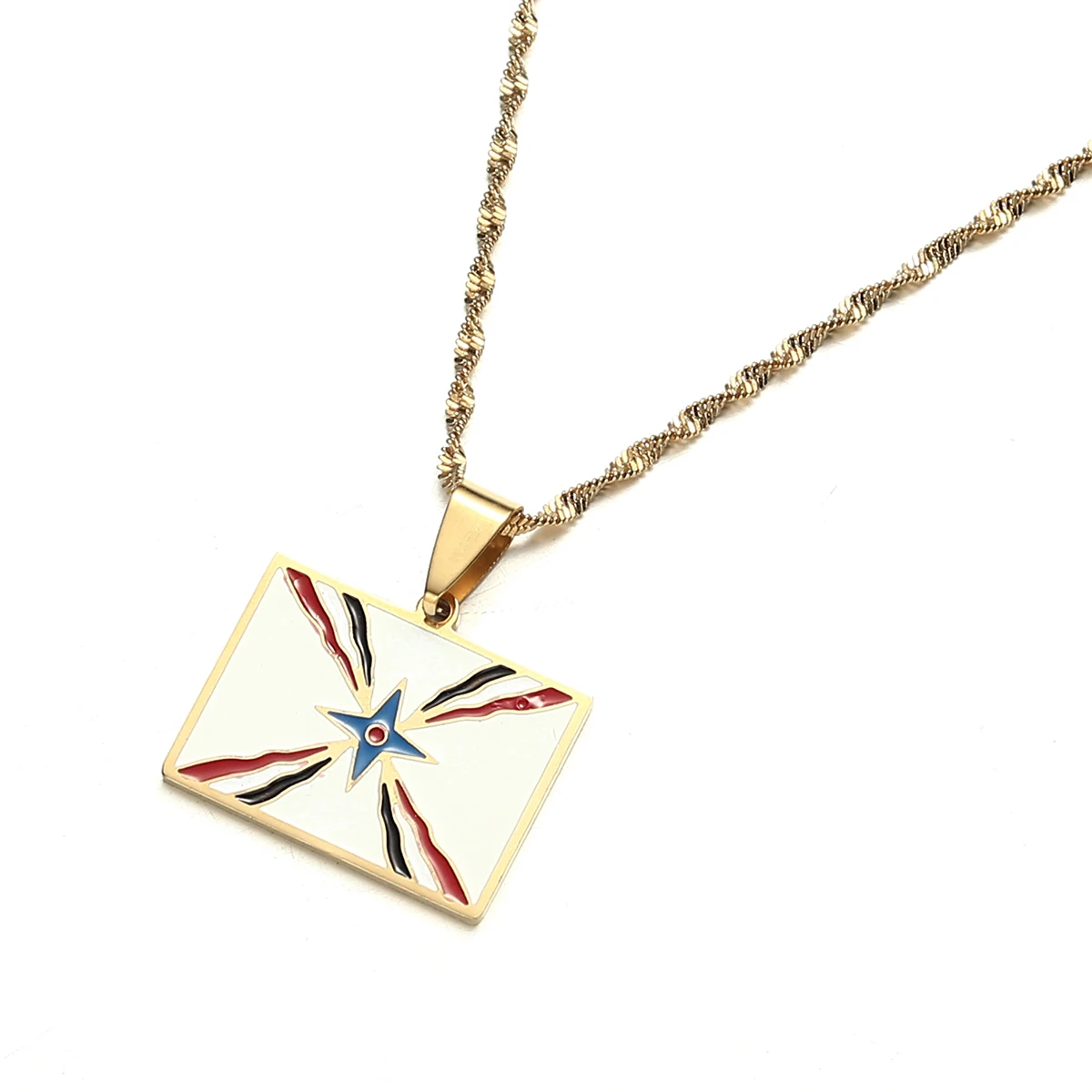 Gold Silver Color Stainless Steel Enamel Ashur Pendant Necklaces For Women Men Jewelry Assyrian Symbol Ethnic Jewels