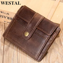 WESTAL Men's Purse Leather for Coin Wallets Vintage Credit Card Holders Hasp Business Cards for Men Photo Wallets Coin Purses