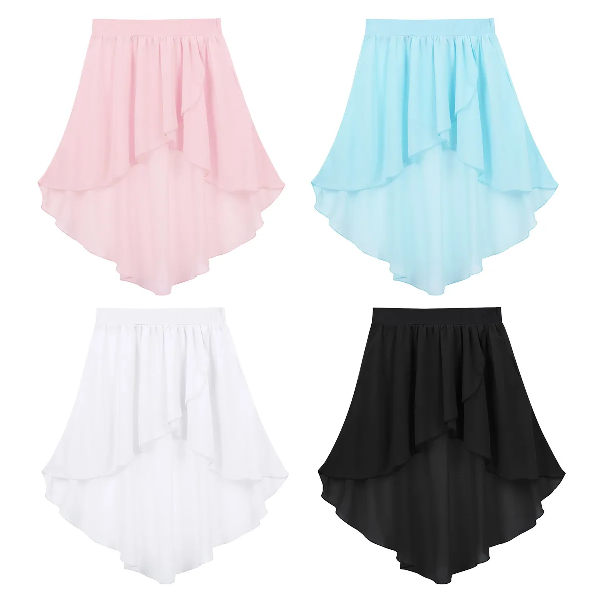 Hoge Lage Chiffon Balletdans Side-Dip Wrap Tutu Rok Voor Ballroom Latin Salsa Tango Performance Kids Studio Practice Kostuum