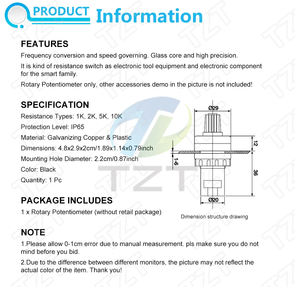 LA42DWQ-22 1K 2K 5K 10K 20K 50K 100K 200K Drehpotentiometer Konverter Regler 22mm Durchmesser Wechselrichter Widerstandsschalter – Detail 1