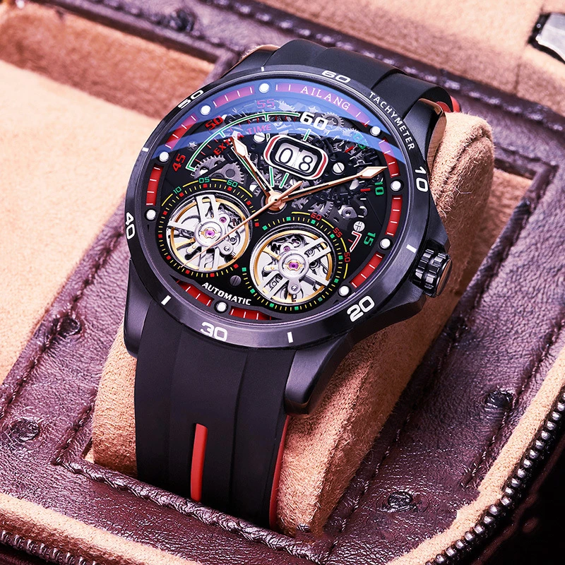 AILANG Super Cool Double Tourbillon Automatic Mechanical Watch Men Luxury Brand Luminous Waterproof Watches Men\'s Reloj Hombre