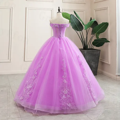 Imagen 2 del producto Vestido De fiesta De quinceañera púrpura 100%, foto real, clásico, De baile, De lujo, talla grande