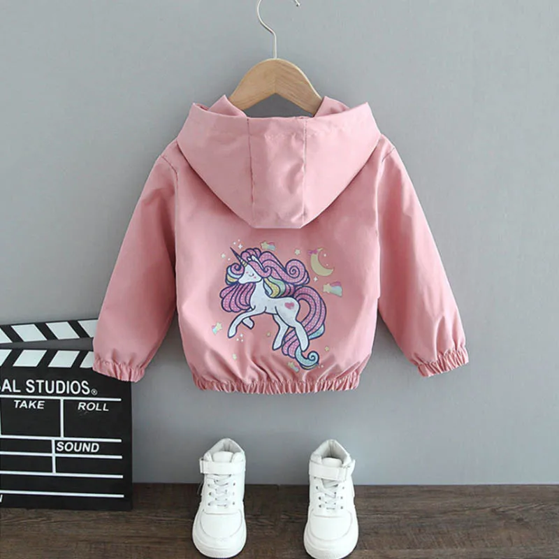 Unicorn Girls Jackets Spring Waterproof Kids Jacket Windbreaker Coat Hooded Casual Girls Outerwear Children Clothing