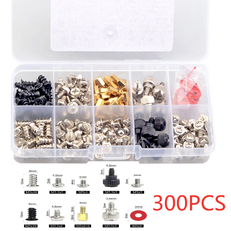 

300PCS Computer Host Accessories Screw Set DIY Motherboard Fan Screws Hard Disk Computer with Case Video Card Assortment Kit